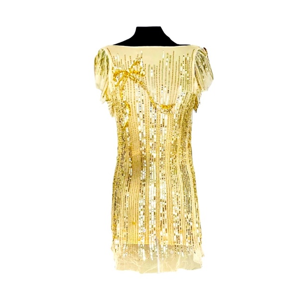 Gold Sequence Open Back Dress with a Bow - Picture 1 of 4